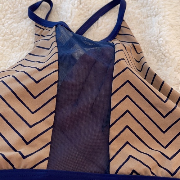 KikiRio Halter Perk-A-Boo Bikini Top Blue and Tan  Small or Large - Picture 2 of 8